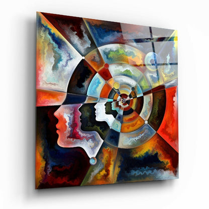 Spiral Wheel of Layered Face Profiles Glass Wall Art