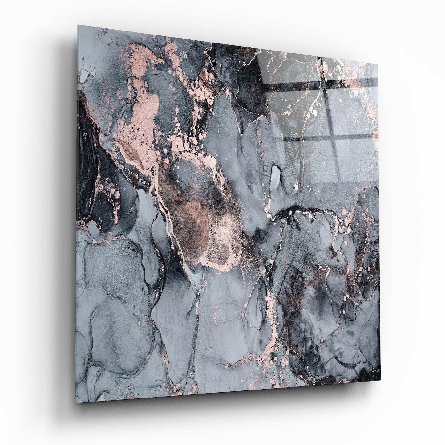 Rose Gold Veined Gray Marble Glass Wall Art
