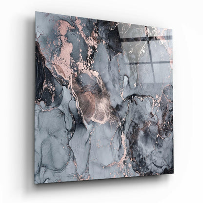 Rose Gold Veined Gray Marble Glass Wall Art