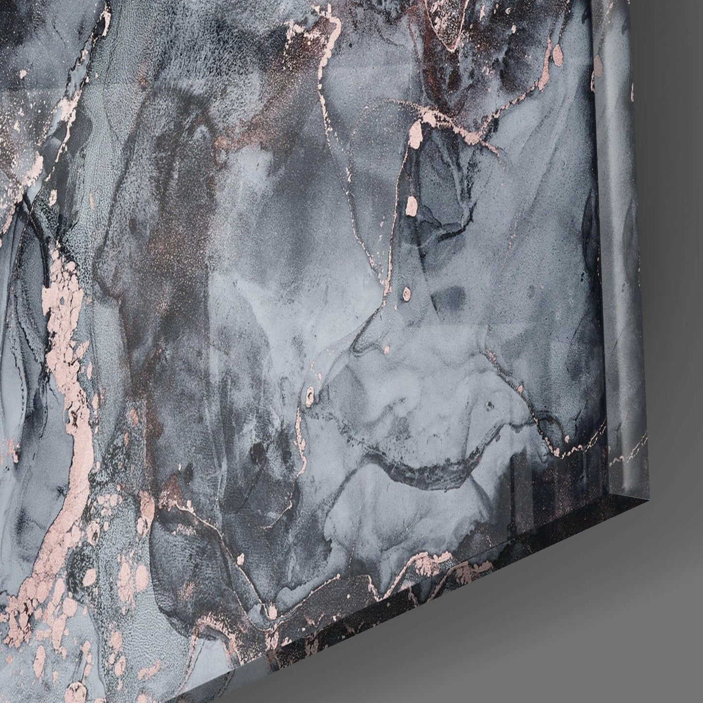 Rose Gold Veined Gray Marble Glass Wall Art