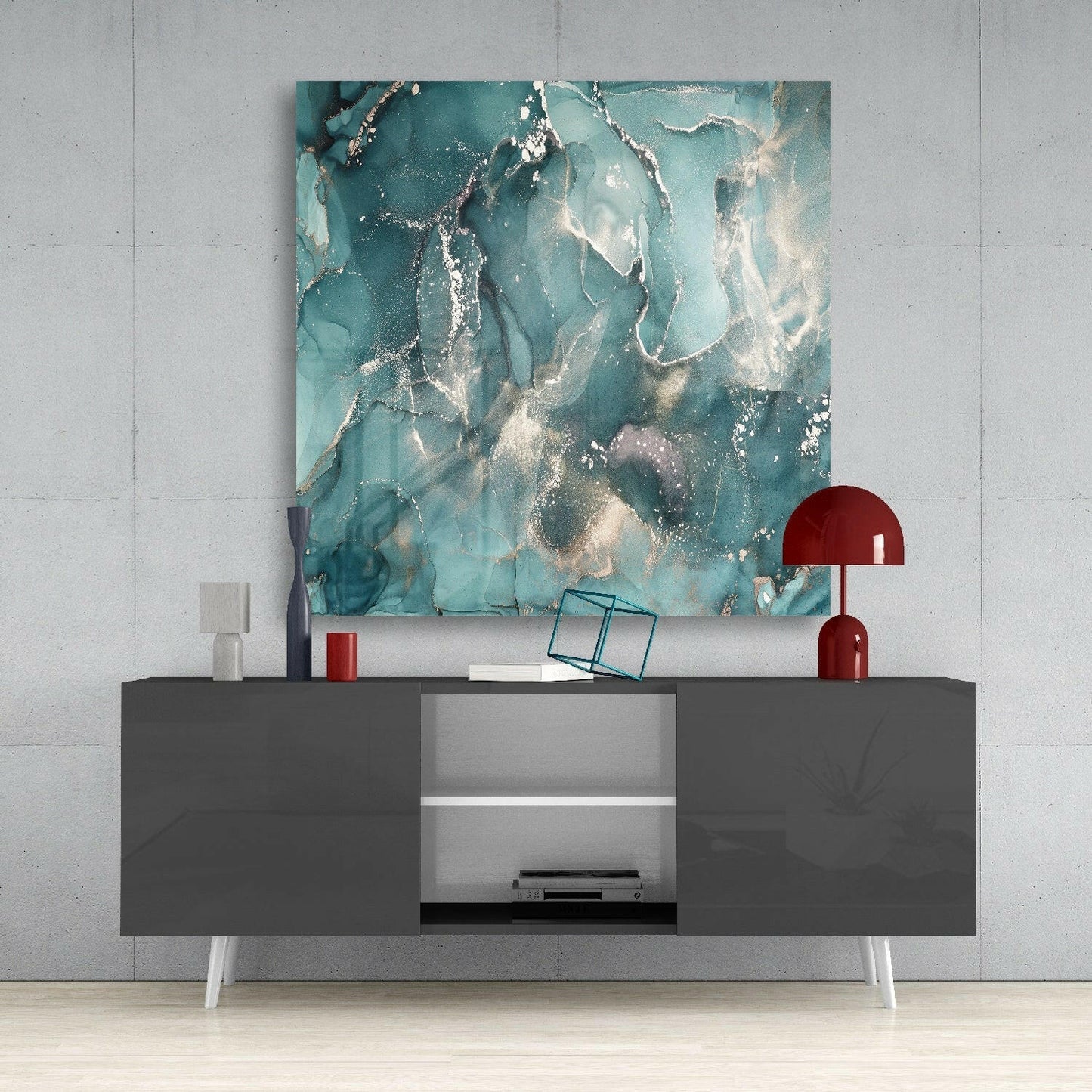 Teal Alcohol Ink Marble Glass Wall Art