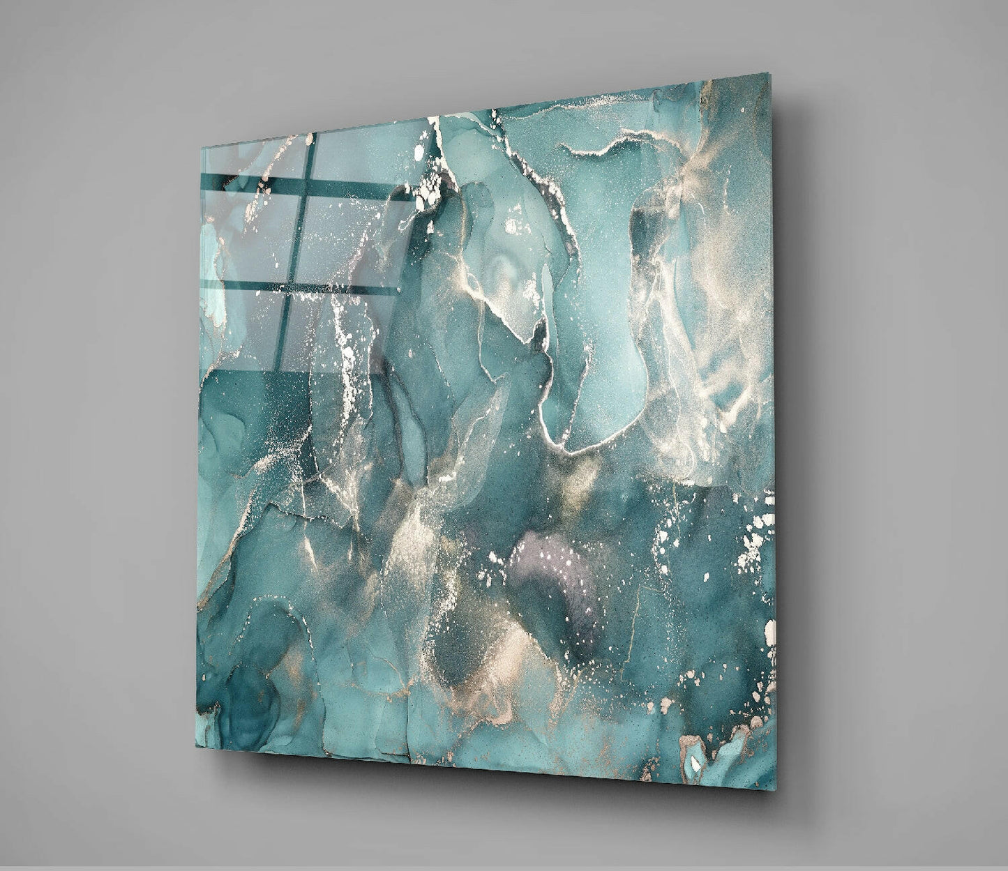 Teal Alcohol Ink Marble Glass Wall Art