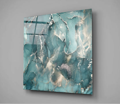 Teal Alcohol Ink Marble Glass Wall Art