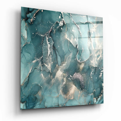 Teal Alcohol Ink Marble Glass Wall Art
