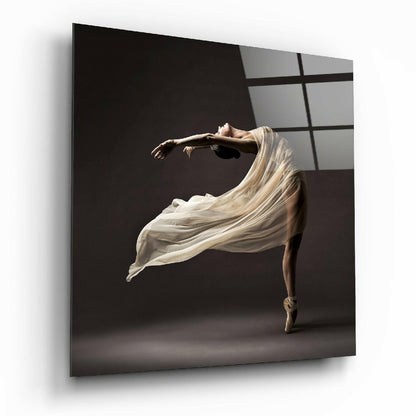 Ivory Silk Backbend Dancer Glass Wall Art