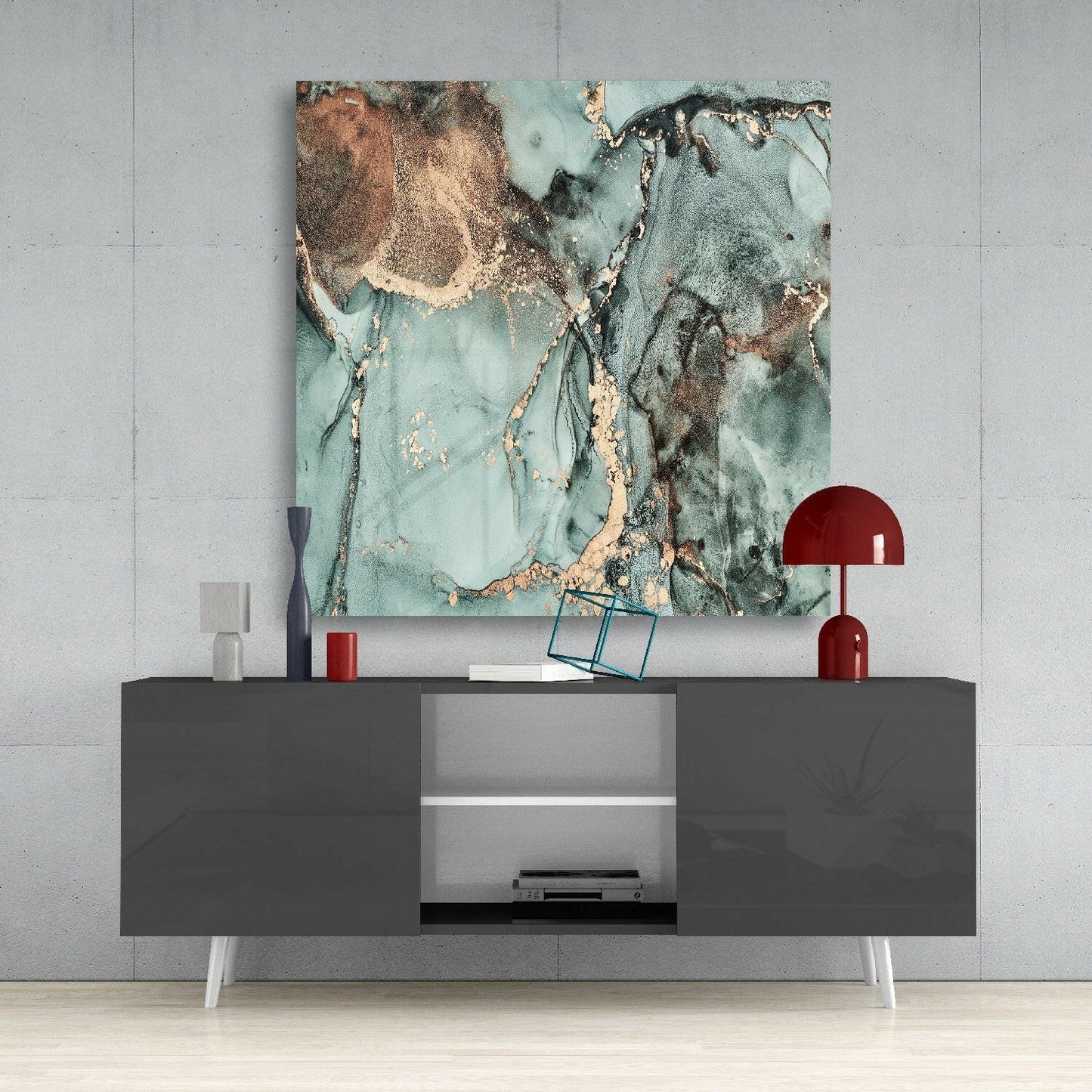 Gold Foil Seafoam Green Marble Glass Wall Art