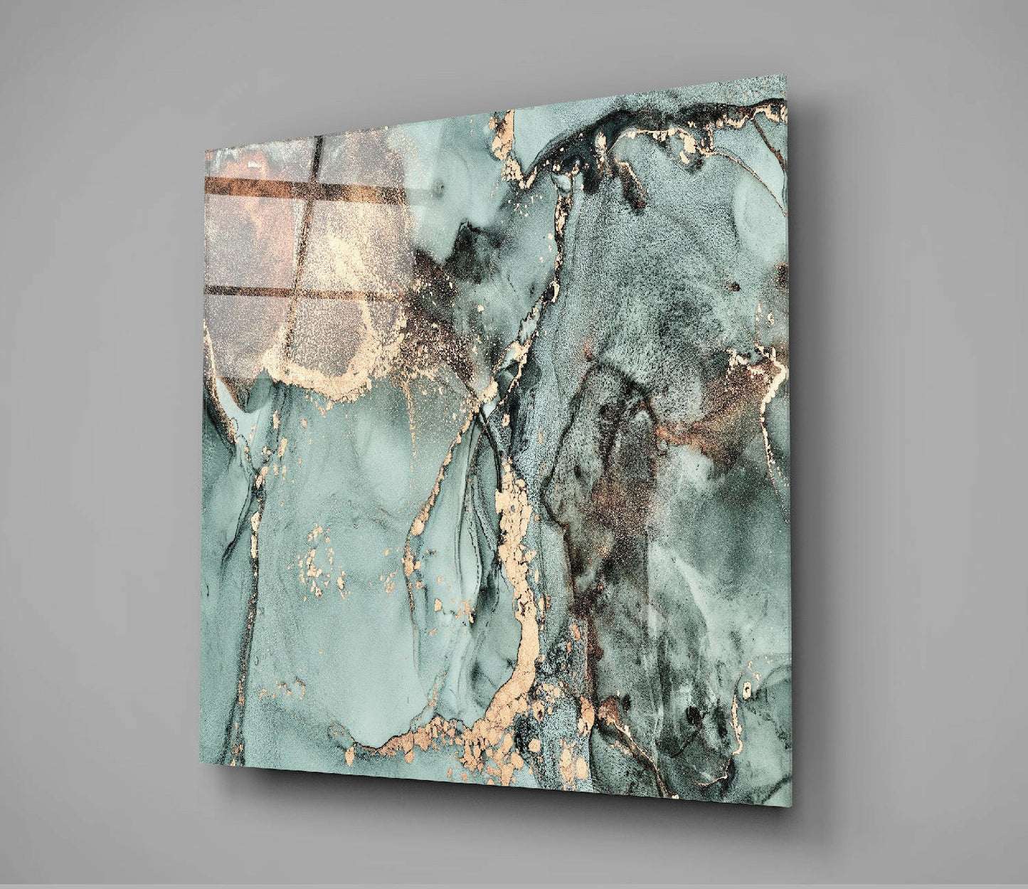 Gold Foil Seafoam Green Marble Glass Wall Art