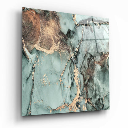 Gold Foil Seafoam Green Marble Glass Wall Art