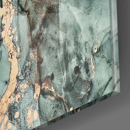 Gold Foil Seafoam Green Marble Glass Wall Art