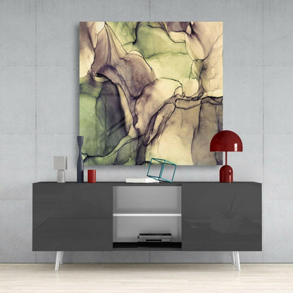 Olive And Mauve Flowing Marble Glass Wall Art