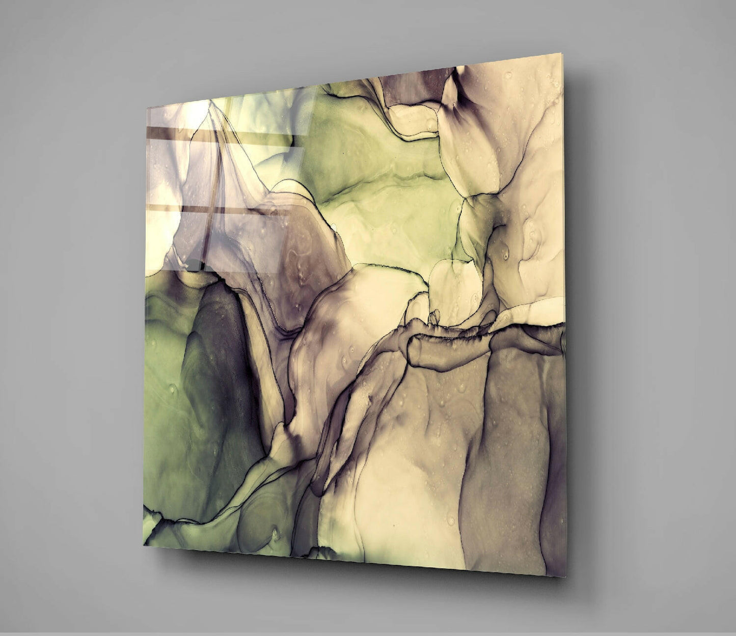 Olive And Mauve Flowing Marble Glass Wall Art