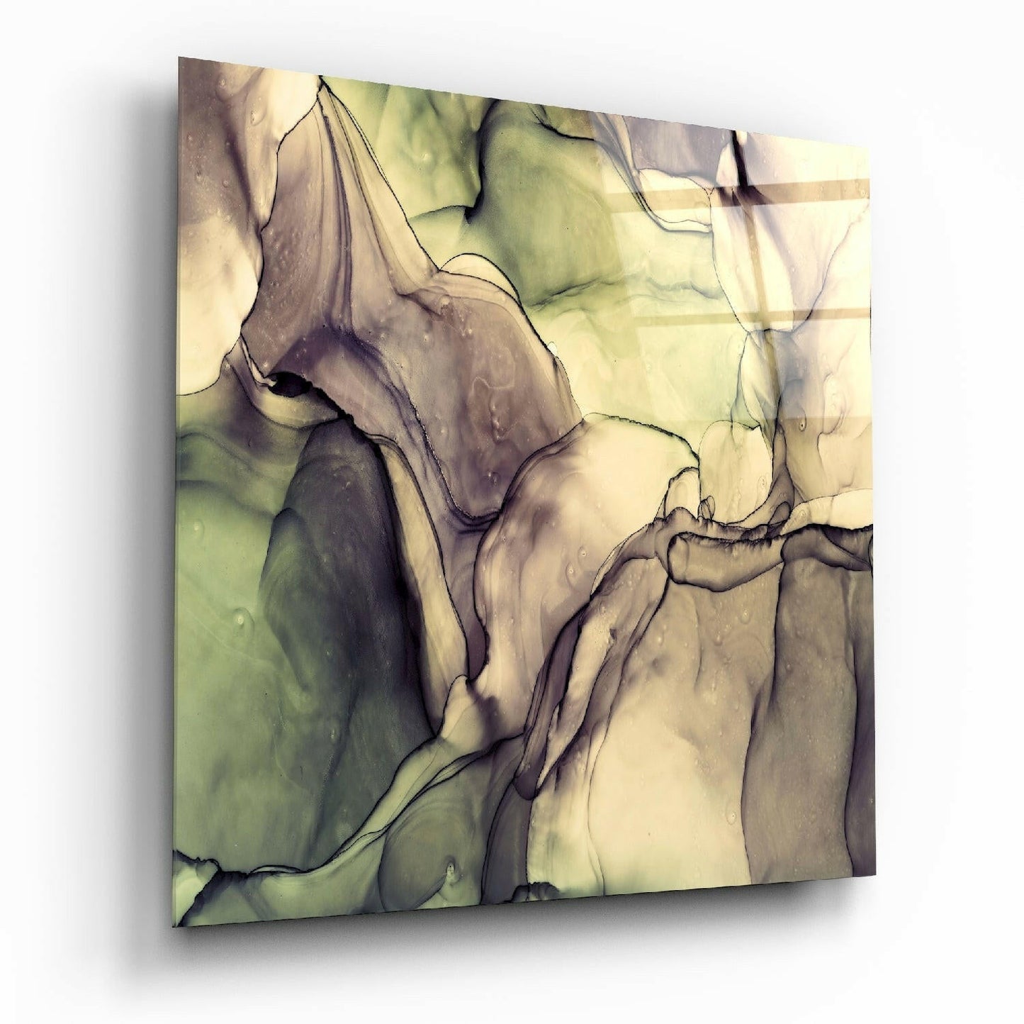Olive And Mauve Flowing Marble Glass Wall Art