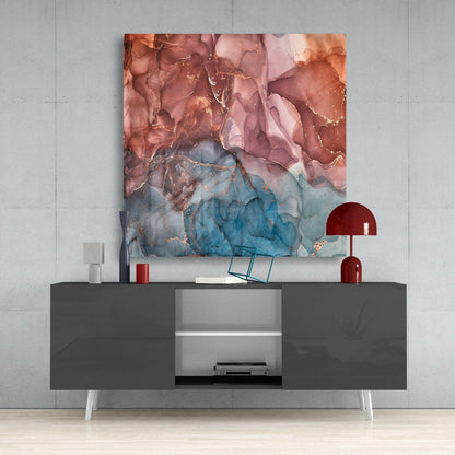 Copper Vein Rust And Teal Marble Glass Wall Art