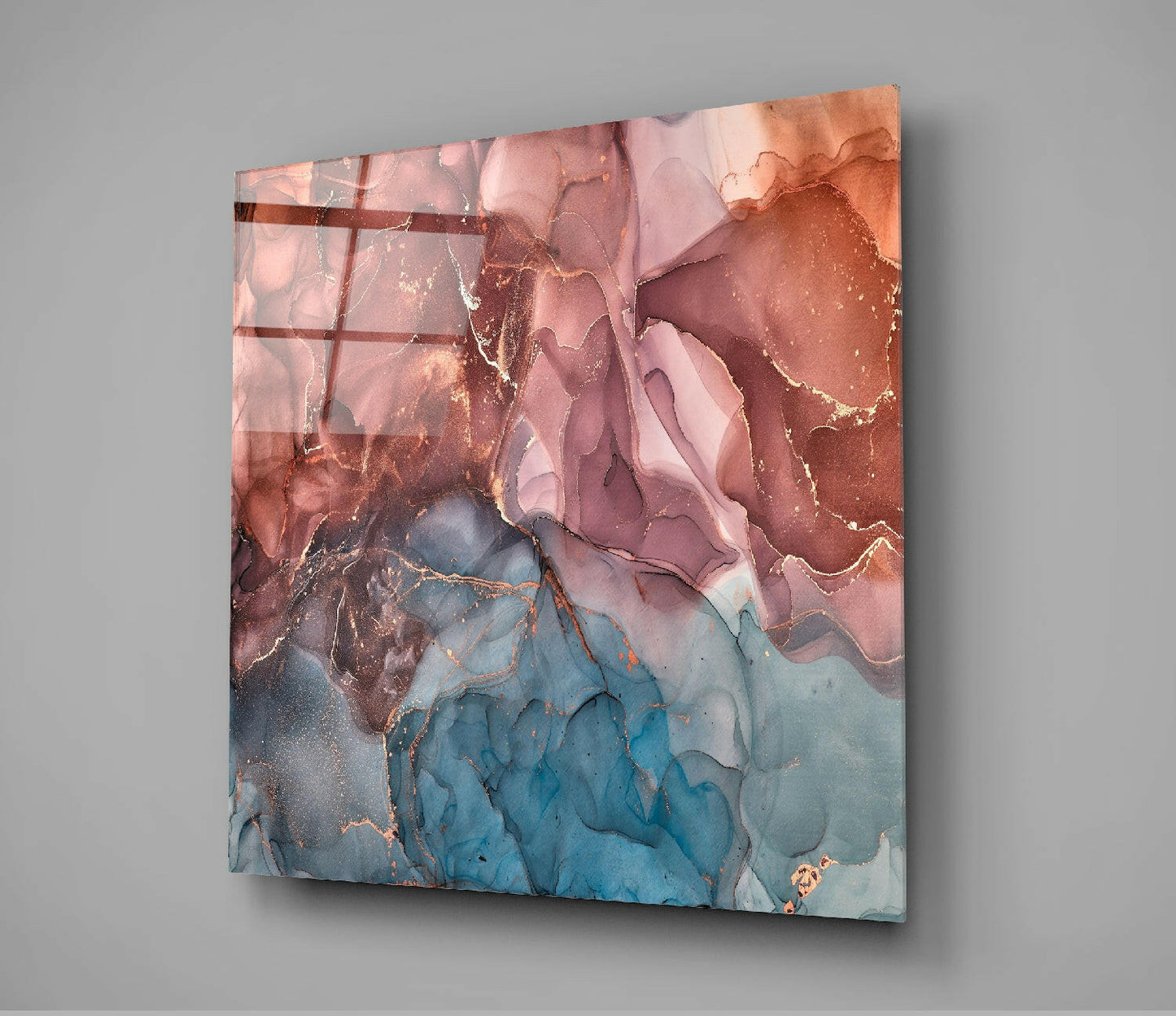 Copper Vein Rust And Teal Marble Glass Wall Art