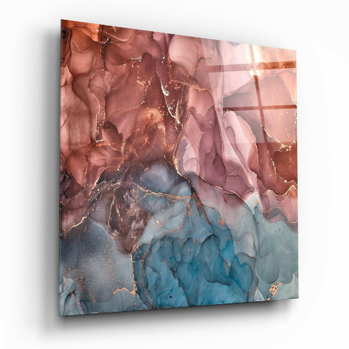 Copper Vein Rust And Teal Marble Glass Wall Art