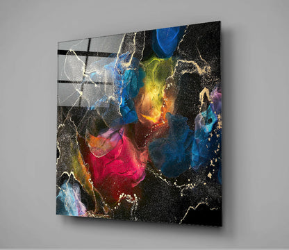 Multicolor Ink Explosion Black Glass Wall Art