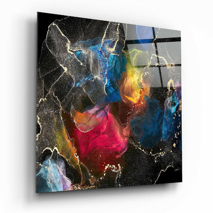 Multicolor Ink Explosion Black Glass Wall Art