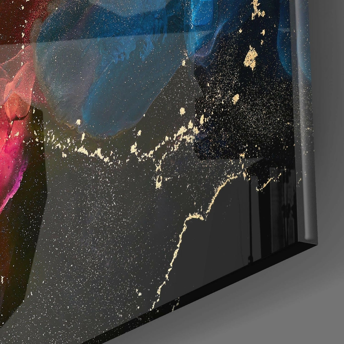 Multicolor Ink Explosion Black Glass Wall Art