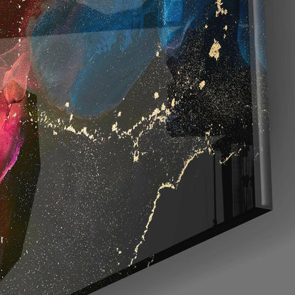 Multicolor Ink Explosion Black Glass Wall Art