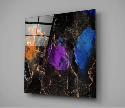 Orange Purple Ink Bloom Glass Wall Art