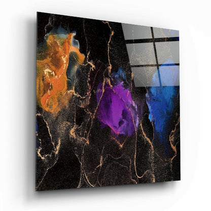 Orange Purple Ink Bloom Glass Wall Art