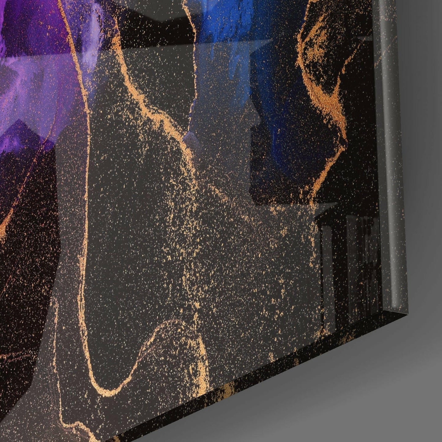 Orange Purple Ink Bloom Glass Wall Art