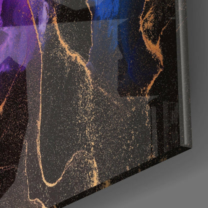 Orange Purple Ink Bloom Glass Wall Art