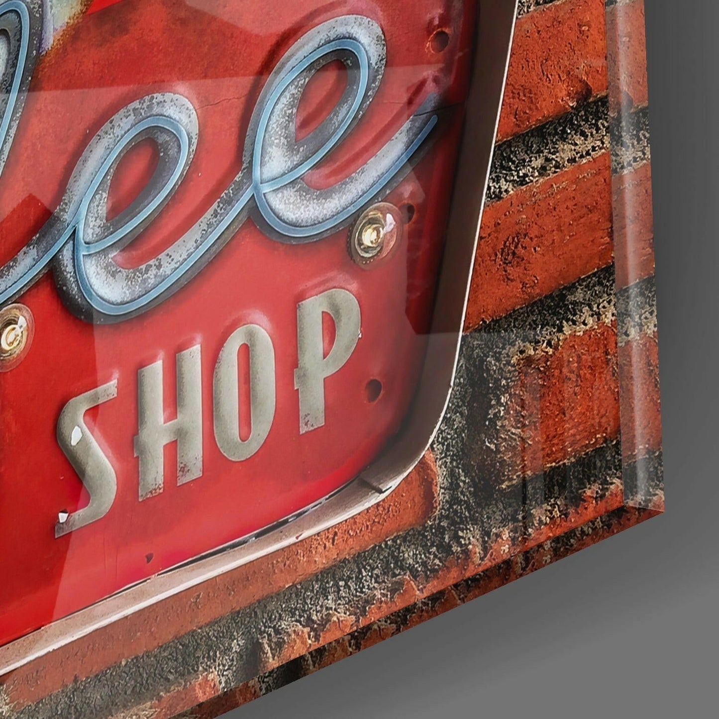 Hot Coffee Shop Tin Sign Brick Glass Wall Art