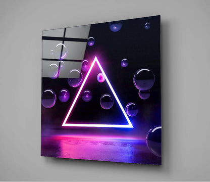 Neon Triangle Purple Spheres Glass Wall Art