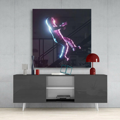Neon Edge Diving Figure Glass Wall Art