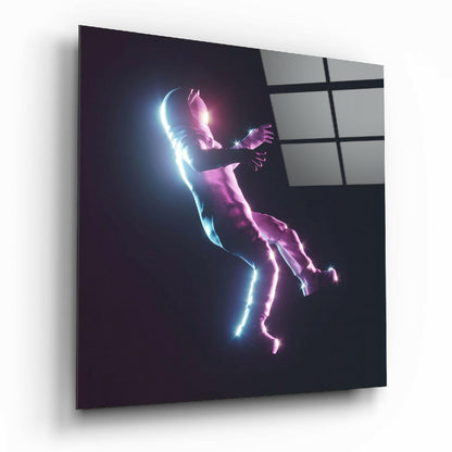 Neon Edge Diving Figure Glass Wall Art