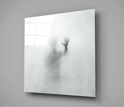 Hand Behind Misty Fog Silhouette Glass Wall Art