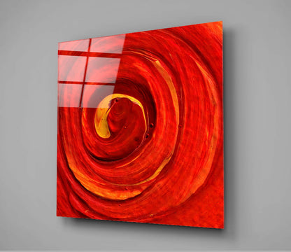 Red Spiral Swirl With Amber Core Glass Wall Art