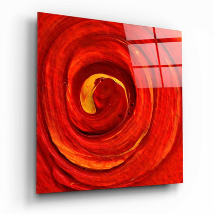 Red Spiral Swirl With Amber Core Glass Wall Art
