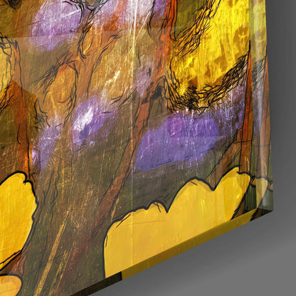 Golden Yellow Poppy Sketch Glass Wall Art