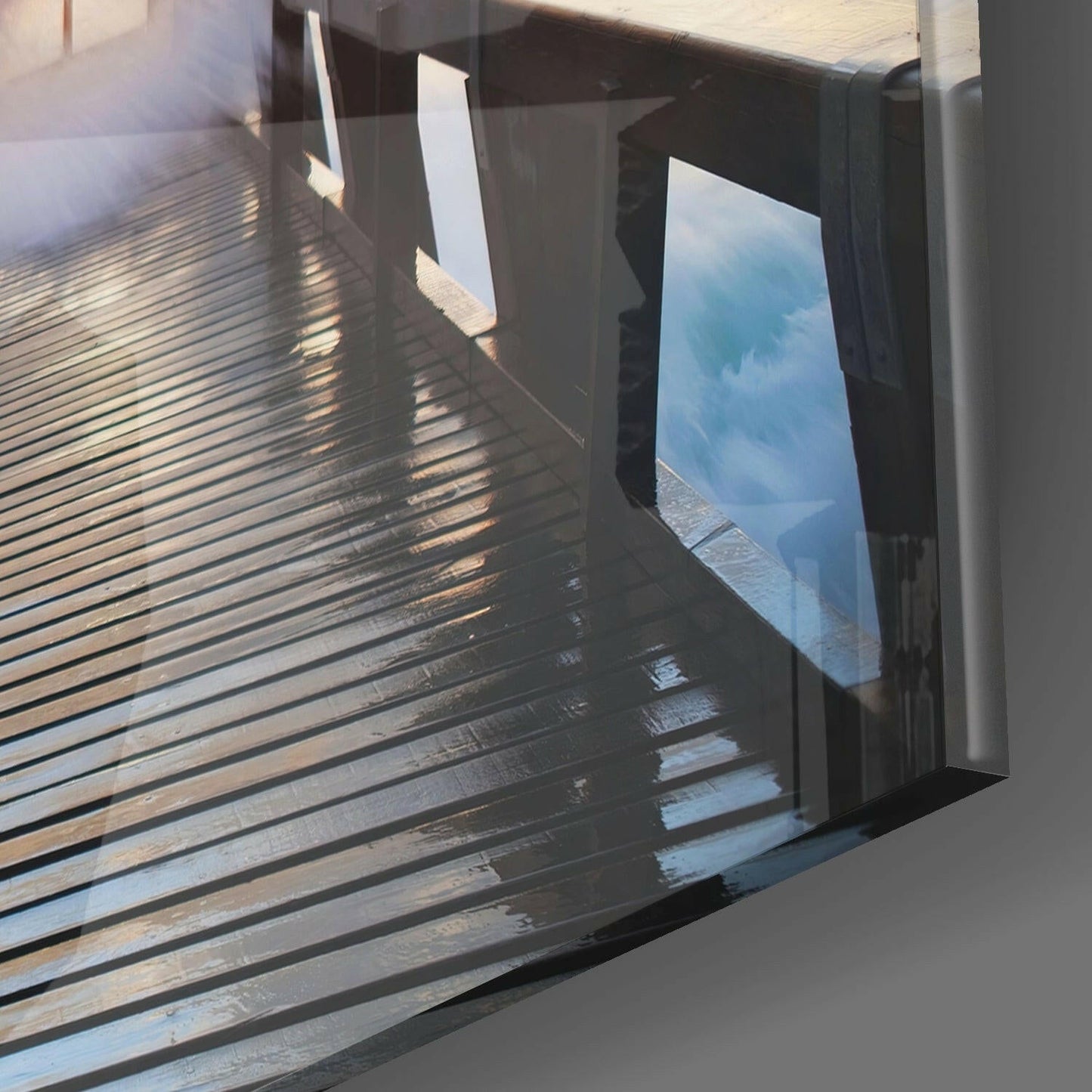Crashing Wave Boardwalk Lighthouse Glass Wall Art