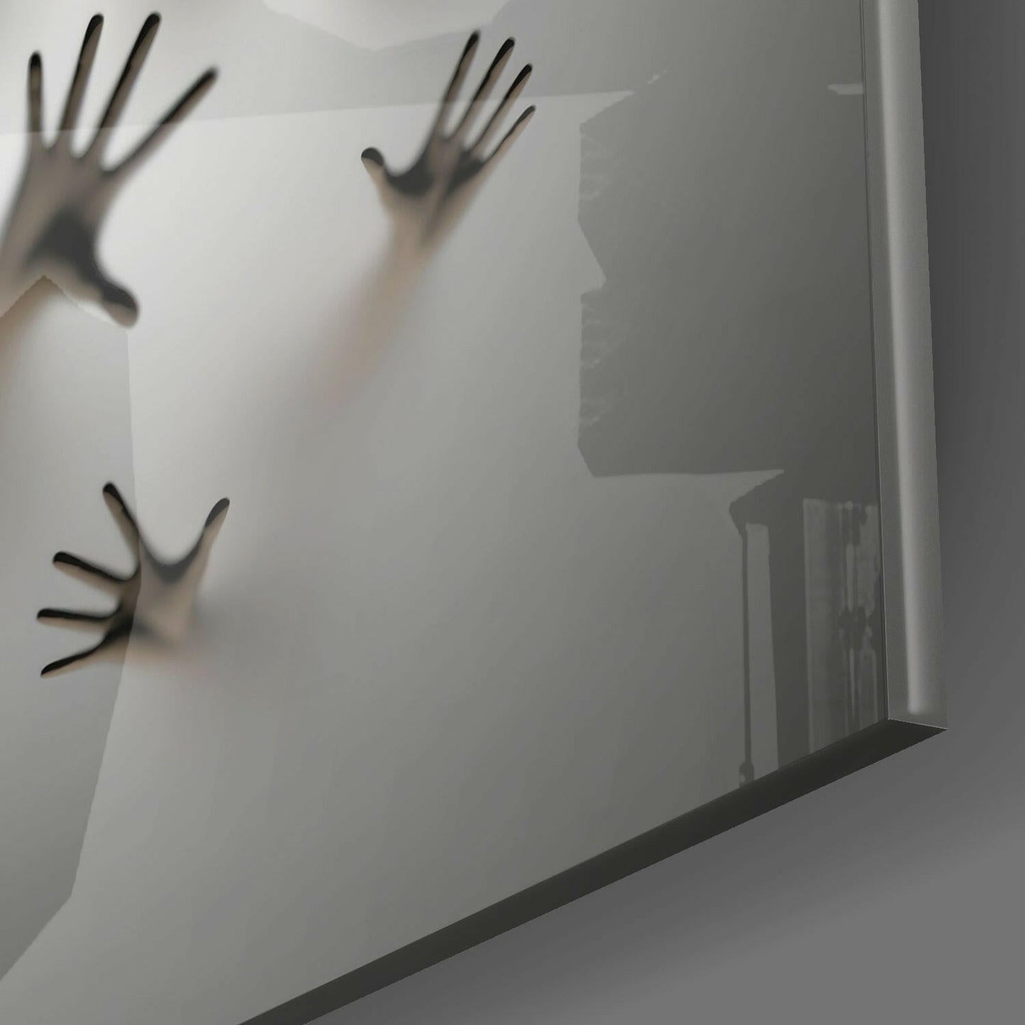 Hands Pressing Through Gray Wall Glass Wall Art