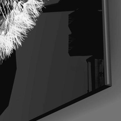 White Dandelion Black Square Glass Wall Art
