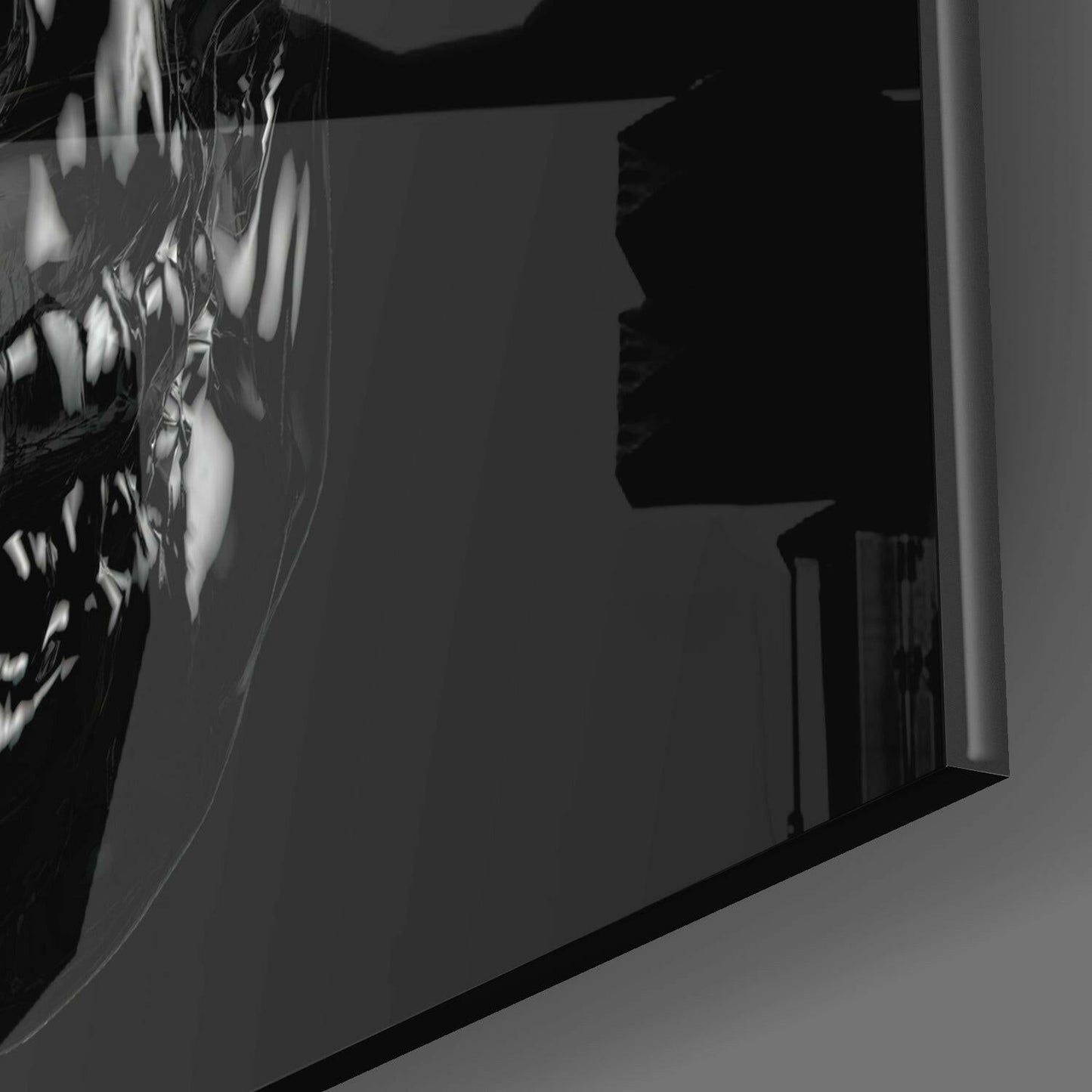 Glossy Black Chrome Skull Glass Wall Art