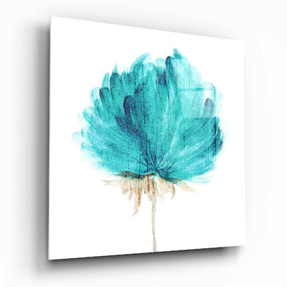 Turquoise Watercolor Bloom Glass Wall Art