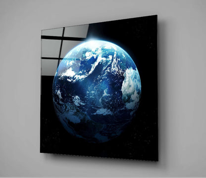 Blue Earth Planet Space Glass Wall Art