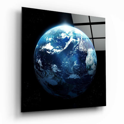 Blue Earth Planet Space Glass Wall Art