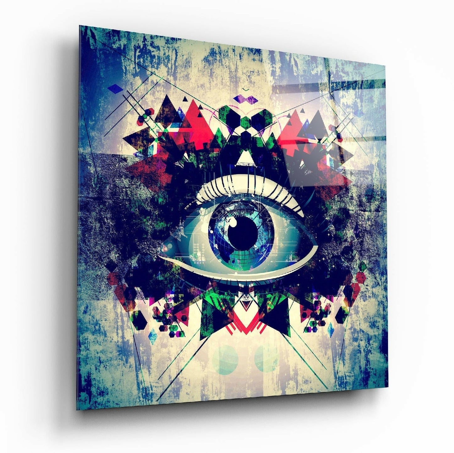 Geometric Triangles Blue Eye Glass Wall Art