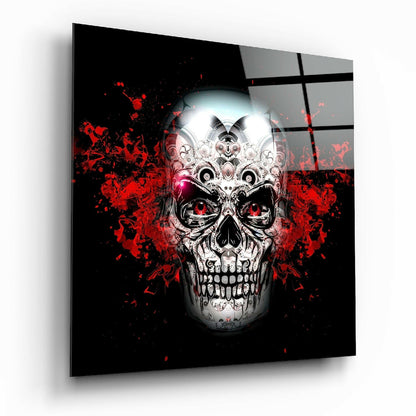 Red Splatter Ornate Skull Glass Wall Art