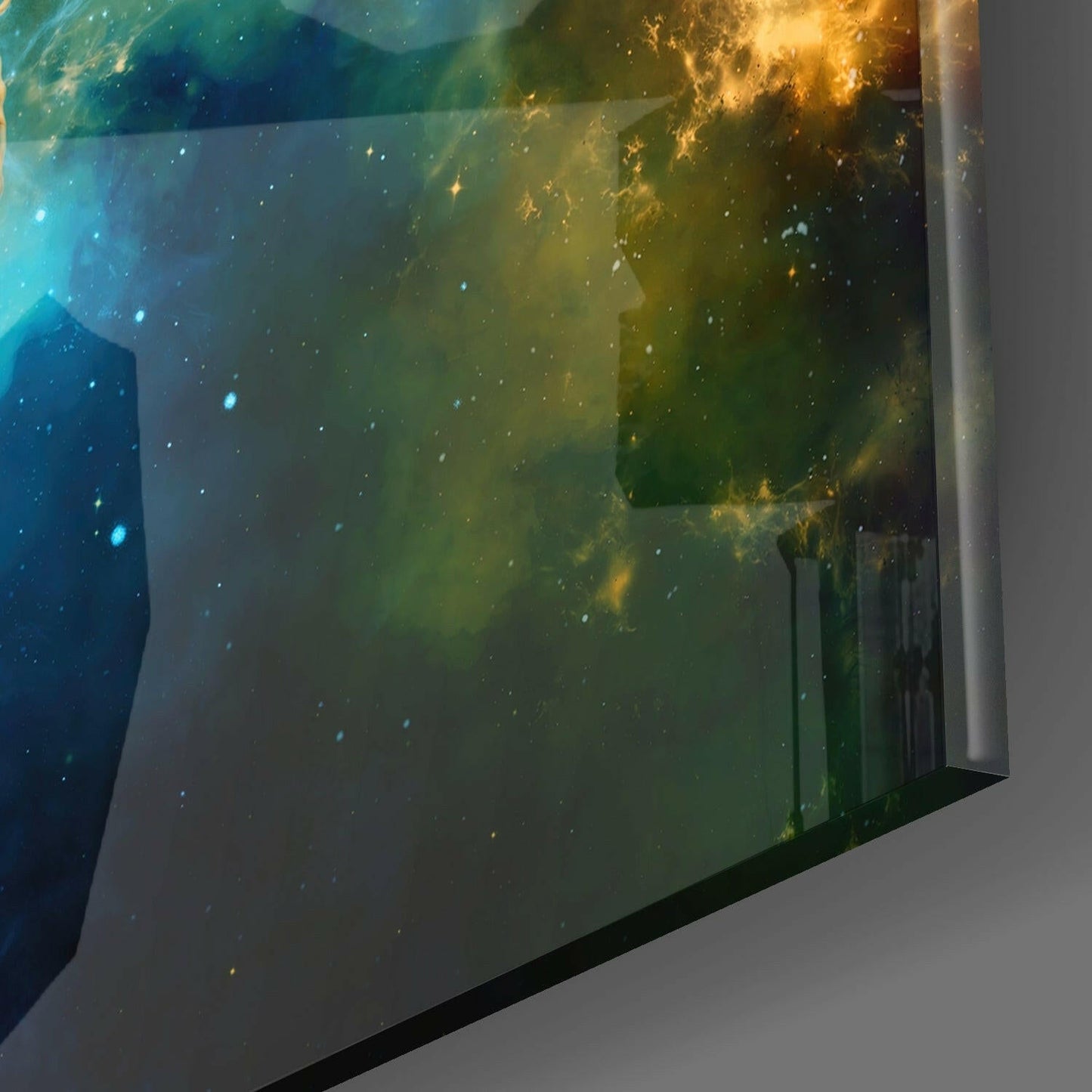 Astronaut Blue Gold Nebula Glass Wall Art