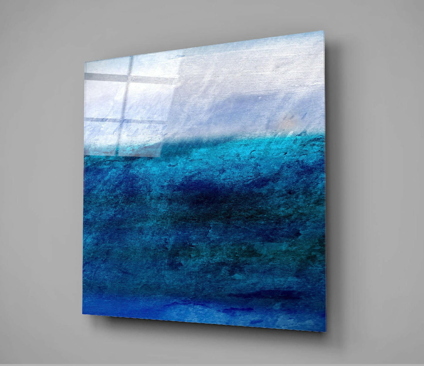 Deep Blue Ocean Wash Abstract Glass Wall Art