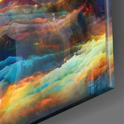 Crimson Star Burst Cosmic Clouds Glass Wall Art