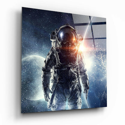 Moonlit Lens Flare Astronaut Glass Wall Art