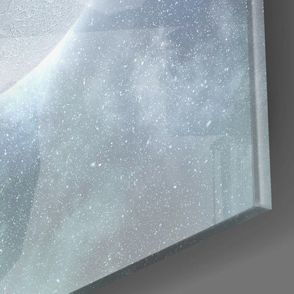 Man Flying With Balloon Cluster Moon Glass Wall Art