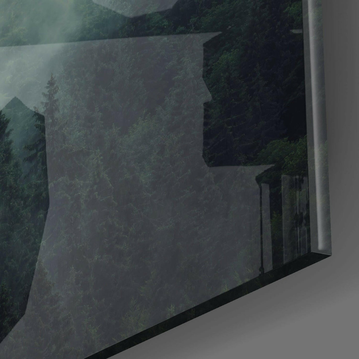 Square Deep Green Foggy Pine Slope Glass Wall Art